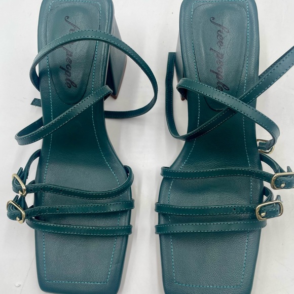 New Free People SZ 38 US 7 Niki Strappy Block Heel Square Toe Sandal Oasis Teal - Picture 3 of 7